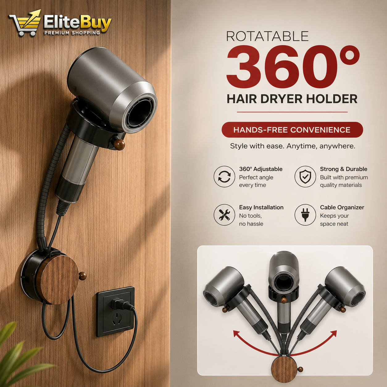 HandsFree™ 360 Degree Hair Dryer Holder